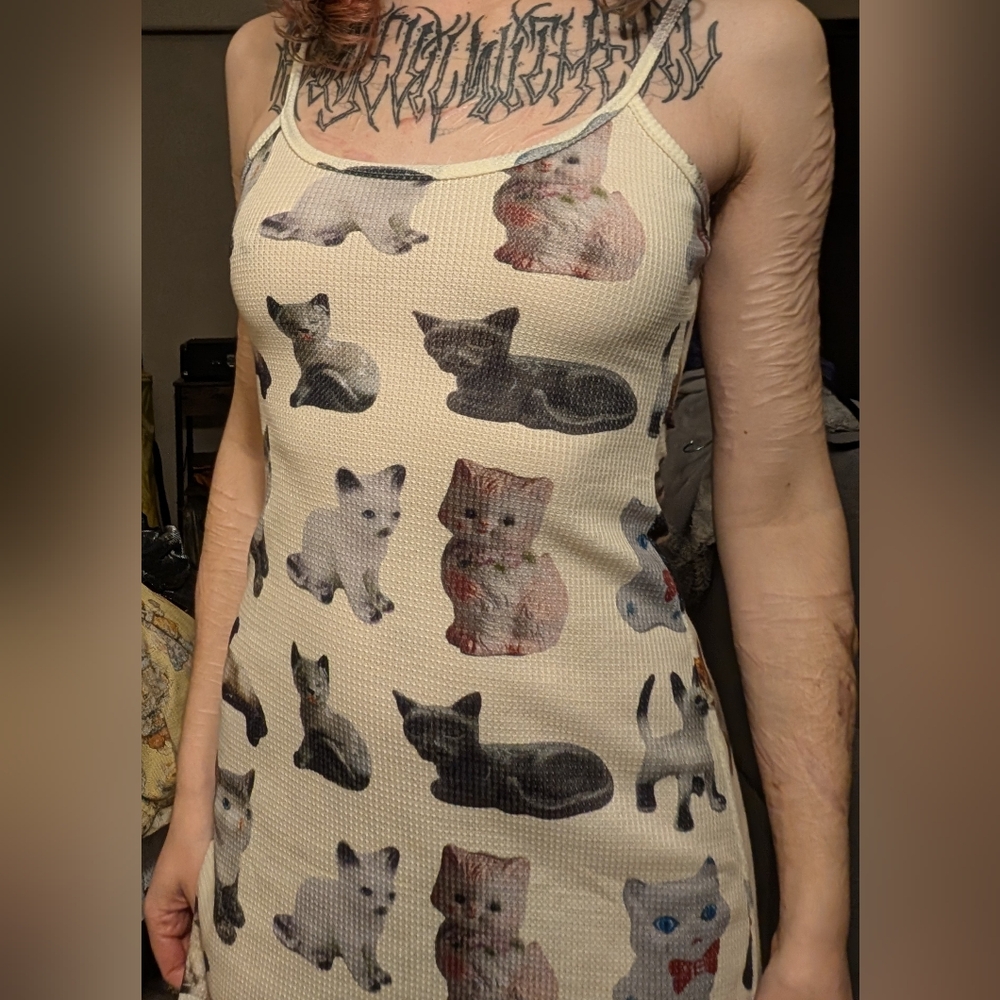 Omighty Waffle Knit Cat Mini Dress